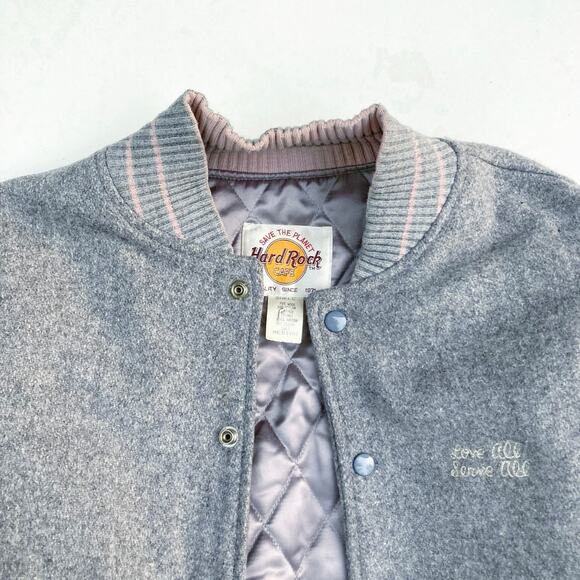 Vintage Hard Rock Maui Varsity Jacket | Pink & Gray Wool | Y2K Streetstyle | M - Picture 6 of 16